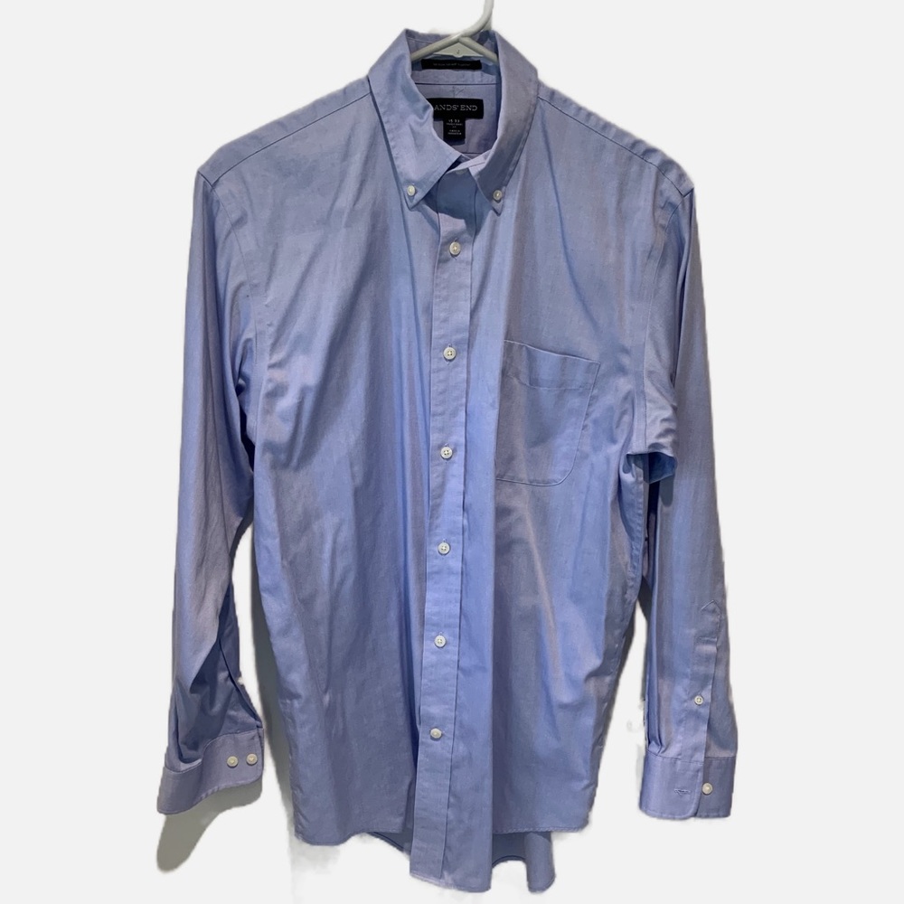 Land’s End long sleeve dress shirt.  Blue, used, Large.